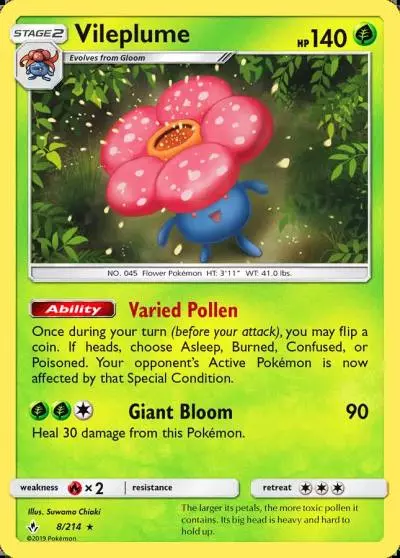Vileplume 8/214 Unbroken Bonds Pokemon card