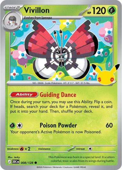Vivillon 8/128 30th Celebration Pokemon card