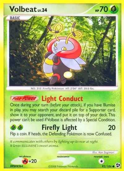 Volbeat 92/106 Great Encounters Pokemon card