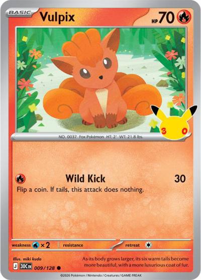 Vulpix 9/128 30th Celebration Pokemon card