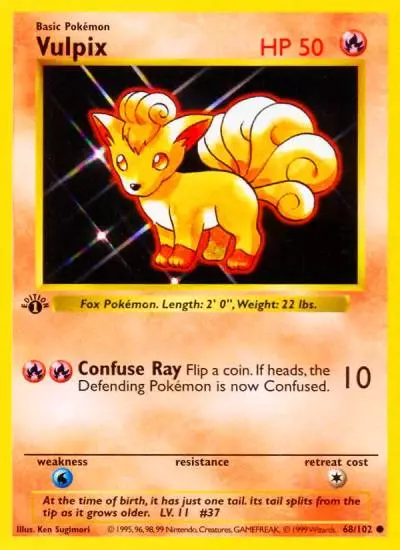 Vulpix 68/102 Base Pokemon card