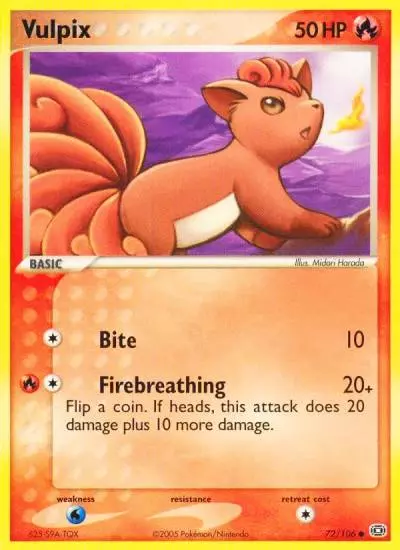 Vulpix 72/106 Emerald Pokemon card