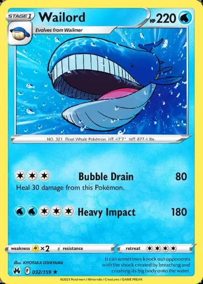 Wailord 32/159 Crown Zenith Pokemon card