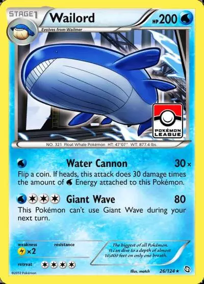 Wailord 26/124 Dragons Exalted Pokemon card