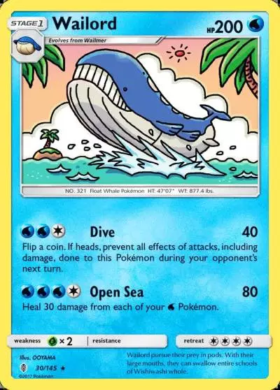 Wailord 30/145 Guardians Rising Pokemon card