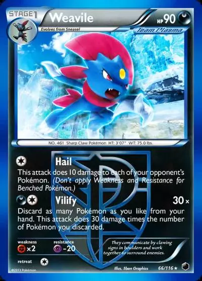 Weavile 66/116 Plasma Freeze Pokemon card