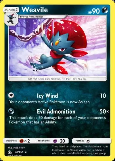 Weavile 74/156 Ultra Prism Pokemon card