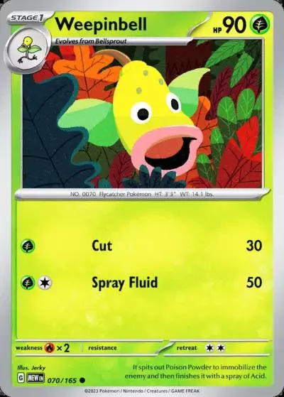 Weepinbell 70/165 151 Pokemon card