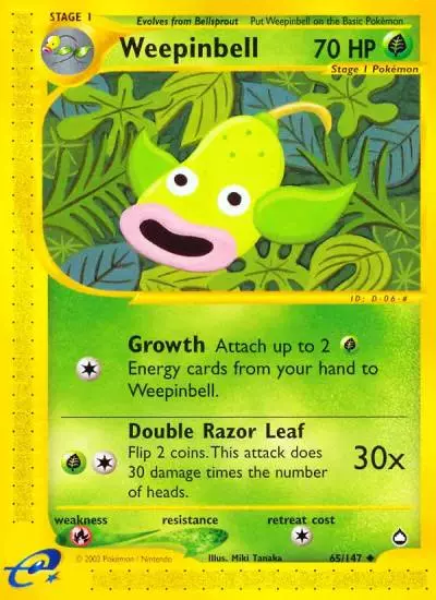 Weepinbell 65/147 Aquapolis Pokemon card