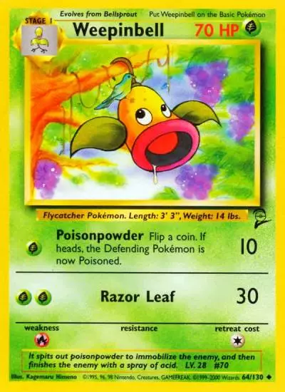 Weepinbell 64/130 Base Set 2 Pokemon card