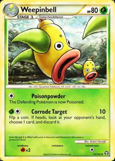 Weepinbell 53/102 HS—Triumphant Pokemon card
