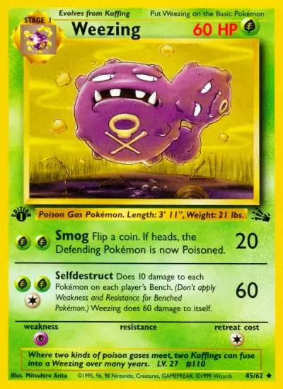Weezing 45/62 Fossil Pokemon card