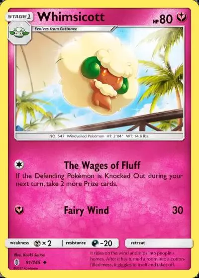 Whimsicott 91/145 Guardians Rising Pokemon card