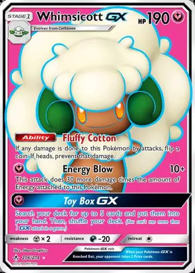 Whimsicott-GX 206/214 Unbroken Bonds Pokemon card