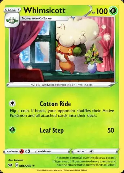 Whimsicott 6/202 Sword & Shield Pokemon card