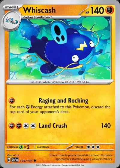 Whiscash 109/197 Obsidian Flames Pokemon card