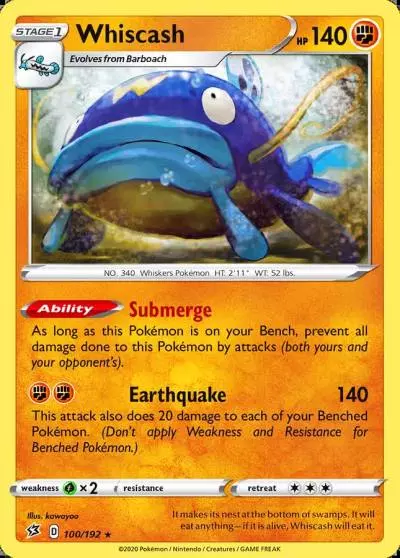 Whiscash 100/192 Rebel Clash Pokemon card