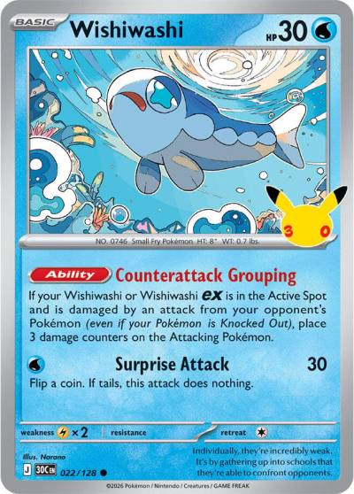 Wishiwashi 22/128 30th Celebration Pokemon card