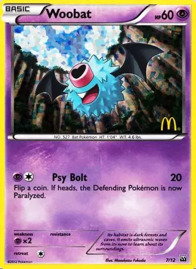 Woobat 7/12 McDonald's Collection 2012 Pokemon card