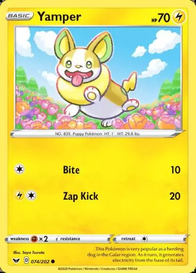 Yamper 74/202 Sword & Shield Pokemon card