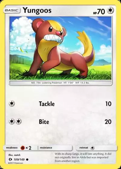 Yungoos 109/149 Sun & Moon Pokemon card