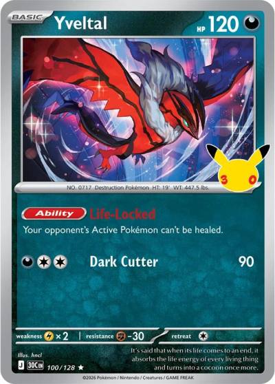 Yveltal 100/128 30th Celebration Pokemon card