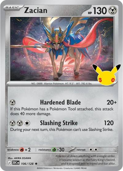Zacian 106/128 30th Celebration Pokemon card