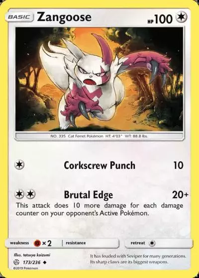 Zangoose 173/236 Cosmic Eclipse Pokemon card