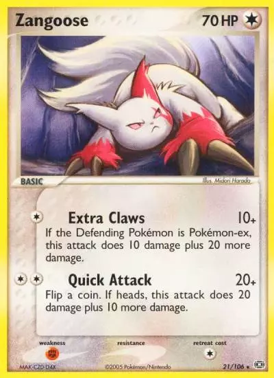 Zangoose 21/106 Emerald Pokemon card