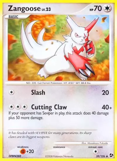 Zangoose 59/106 Great Encounters Pokemon card