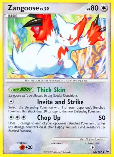 Zangoose 66/127 Platinum Pokemon card