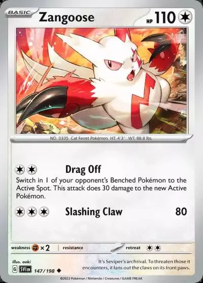 Zangoose 147/198 Scarlet & Violet Pokemon card