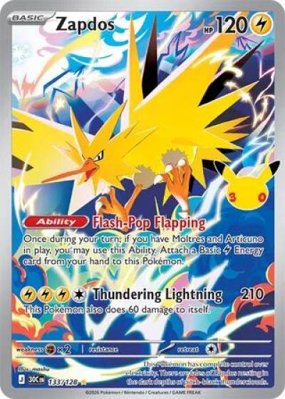 Zapdos 133/128 30th Celebration Pokemon card