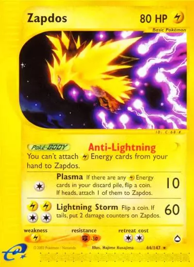Zapdos 44/147 Aquapolis Pokemon card