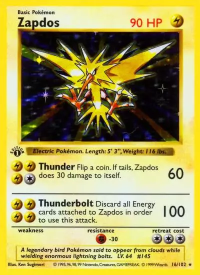 Zapdos 16/102 Base Pokemon card