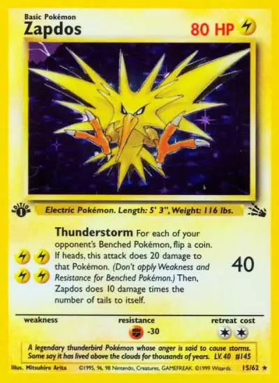 Zapdos 15/62 Fossil Pokemon card