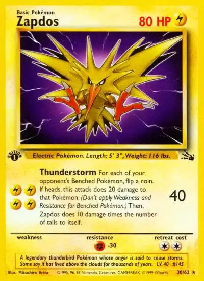 Zapdos 30/62 Fossil Pokemon card