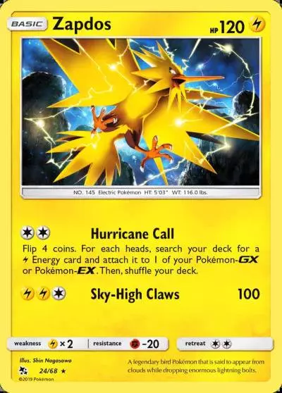 Zapdos 24/68 Hidden Fates Pokemon card