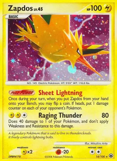 Zapdos 14/100 Majestic Dawn Pokemon card