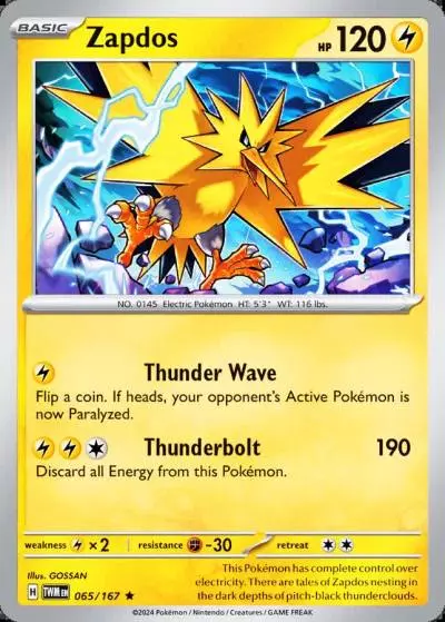 Zapdos 65/167 Twilight Masquerade Pokemon card
