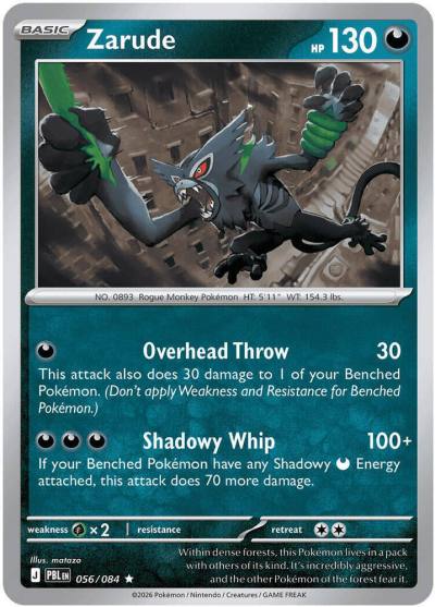 Zarude 56/84 Pitch Black Pokemon card