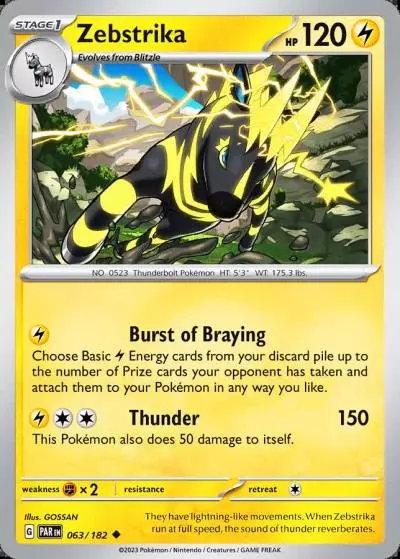 Zebstrika 63/182 Paradox Rift Pokemon card