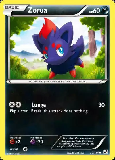 Zorua 70/114 Black & White Pokemon card