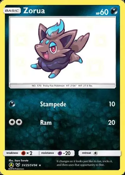 Zorua SV25/94 Hidden Fates Shiny Vault Pokemon card