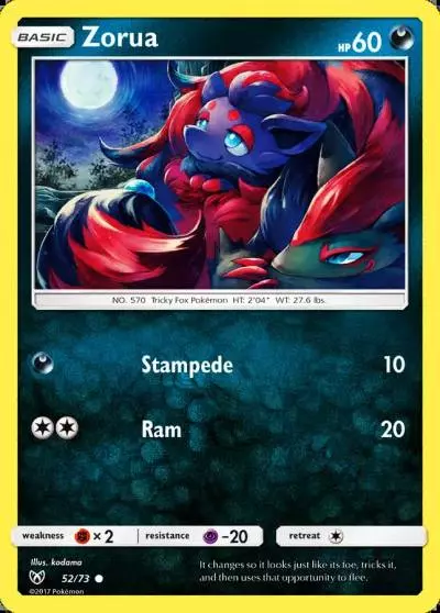 Zorua 52/73 Shining Legends Pokemon card