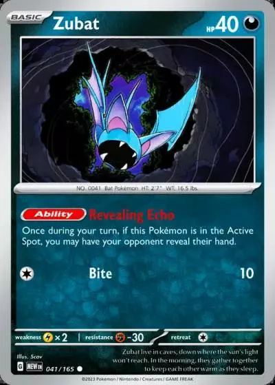 Zubat 41/165 151 Pokemon card