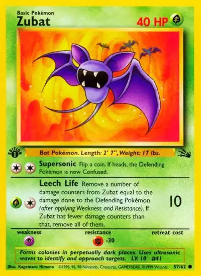 Zubat 57/62 Fossil Pokemon card