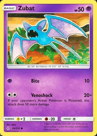 Zubat 64/214 Unbroken Bonds Pokemon card