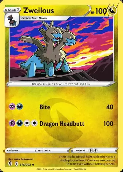 Zweilous 114/203 Evolving Skies Pokemon card