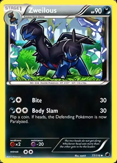Zweilous 77/116 Plasma Freeze Pokemon card